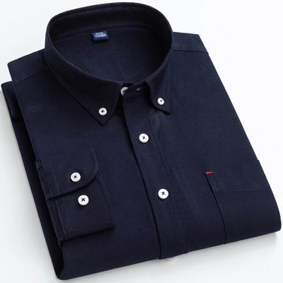 Vyriški 100 % medvilnės Oksfordo laisvalaikio marškiniai, su kišenėmis ilgomis rankovėmis, standartinio stiliaus languoti dryžuoti universalūs marškiniai