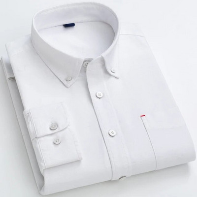 Vyriški 100 % medvilnės Oksfordo laisvalaikio marškiniai, su kišenėmis ilgomis rankovėmis, standartinio stiliaus languoti dryžuoti universalūs marškiniai