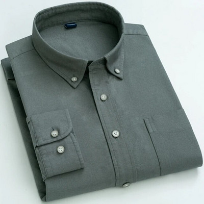 Vyriški 100 % medvilnės Oksfordo laisvalaikio marškiniai, su kišenėmis ilgomis rankovėmis, standartinio stiliaus languoti dryžuoti universalūs marškiniai