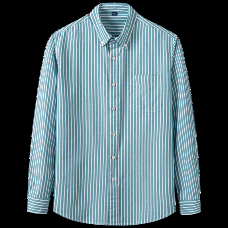 Vyriški 100 % medvilnės Oksfordo laisvalaikio marškiniai, su kišenėmis ilgomis rankovėmis, standartinio stiliaus languoti dryžuoti universalūs marškiniai