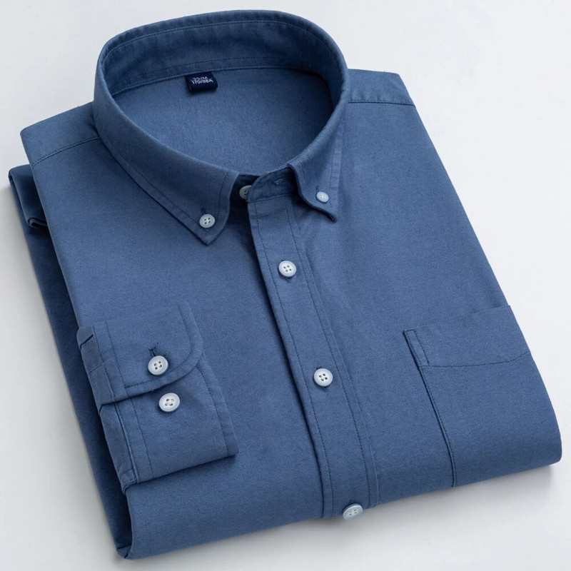 Vyriški 100 % medvilnės Oksfordo laisvalaikio marškiniai, su kišenėmis ilgomis rankovėmis, standartinio stiliaus languoti dryžuoti universalūs marškiniai