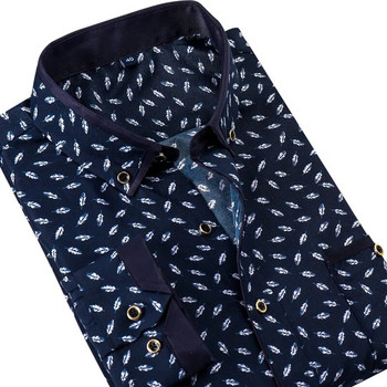 Качествени мъжки меки удобни работни мъжки ежедневни ризи с дълги ръкави и копчета с флорални щампи Slim Fit Социални бизнес ризи