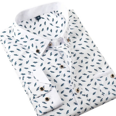 Ποιοτικό ανδρικό μαλακό, άνετο ανδρικό πουκάμισο με μακρυμάνικο, λουλουδάτο εμπριμέ κουμπιά, Slim Fit, κοινωνικά επαγγελματικά πουκάμισα