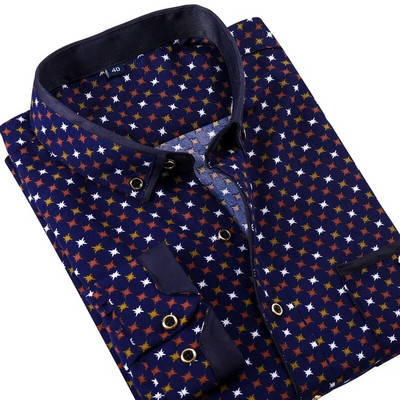 Ποιοτικό ανδρικό μαλακό, άνετο ανδρικό πουκάμισο με μακρυμάνικο, λουλουδάτο εμπριμέ κουμπιά, Slim Fit, κοινωνικά επαγγελματικά πουκάμισα