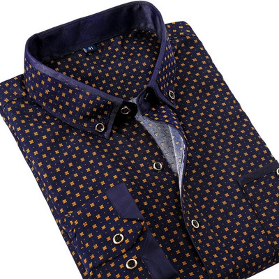 Ποιοτικό ανδρικό μαλακό, άνετο ανδρικό πουκάμισο με μακρυμάνικο, λουλουδάτο εμπριμέ κουμπιά, Slim Fit, κοινωνικά επαγγελματικά πουκάμισα