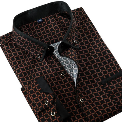 Ποιοτικό ανδρικό μαλακό, άνετο ανδρικό πουκάμισο με μακρυμάνικο, λουλουδάτο εμπριμέ κουμπιά, Slim Fit, κοινωνικά επαγγελματικά πουκάμισα