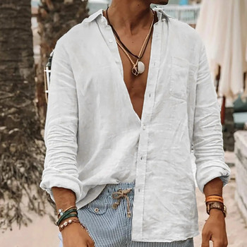 Casual πουκάμισα για άντρες Λινά πουκάμισα Υπερλεπτά πουκάμισα με κουμπιά που αναπνέουν μακρυμάνικο πουκάμισο παραλίας Vintage Beach Streetwear Camisas