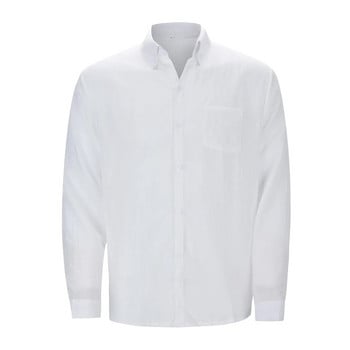 Ежедневни ризи за мъже Ленени ризи Ултратънки дишащи ризи с копчета Плажна риза с дълъг ръкав Винтидж плажно улично облекло Camisa