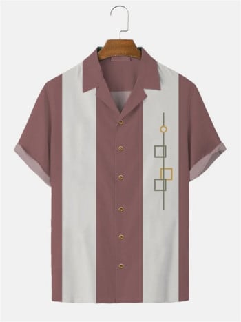 2022 Ρίγες Απλές, καθημερινές ανδρικές μπλούζες Ευρωπαϊκού μεγέθους Ανδρικό πουκάμισο Χαβάης Ανδρικά πουκάμισα Μόδα κοντό μανίκι caual αναπνεύσιμο μπλουζάκι