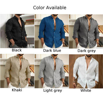 Есенни мъжки ежедневни едноцветни ризи с дълъг ръкав и яка Горнища Блуза Плажни тениски с копчета Мъжки бизнес блузи Fomal Костюми Ризи
