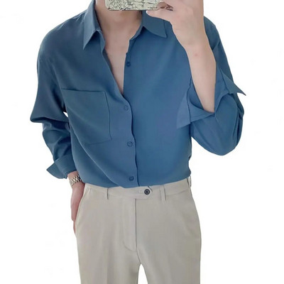 Ανδρικό πουκάμισο με μακρυμάνικο πέτο με μονό στήθος, ντραπέ, ανδρικό πουκάμισο, μονόχρωμο, επαγγελματικό πουκάμισο