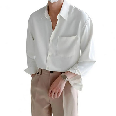 Ανδρικό πουκάμισο με μακρυμάνικο πέτο με μονό στήθος, ντραπέ, ανδρικό πουκάμισο, μονόχρωμο, επαγγελματικό πουκάμισο