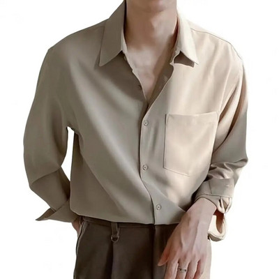 Ανδρικό πουκάμισο με μακρυμάνικο πέτο με μονό στήθος, ντραπέ, ανδρικό πουκάμισο, μονόχρωμο, επαγγελματικό πουκάμισο