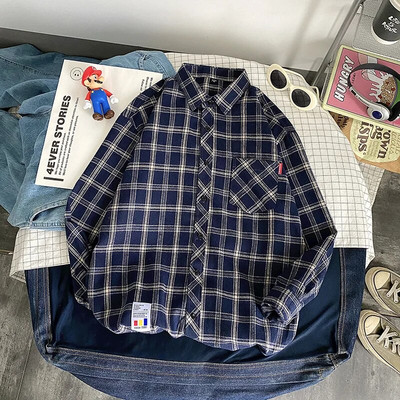 Meeste flanellist ruuduline särk pikkade varrukatega avara hip-hop Street Meeste vabaaja särgid Taskuga meeste pehme kleidi särk plusssuuruses Dropshipping