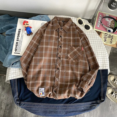 Meeste flanellist ruuduline särk pikkade varrukatega avara hip-hop Street Meeste vabaaja särgid Taskuga meeste pehme kleidi särk plusssuuruses Dropshipping