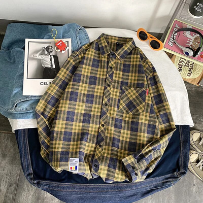 Meeste flanellist ruuduline särk pikkade varrukatega avara hip-hop Street Meeste vabaaja särgid Taskuga meeste pehme kleidi särk plusssuuruses Dropshipping