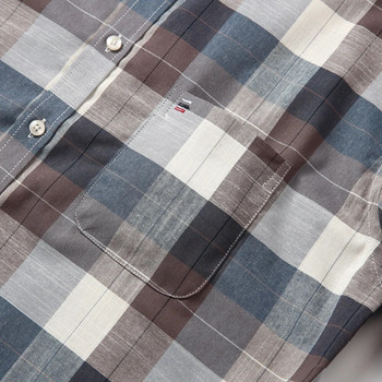 Мъжка оксфордска карирана ежедневна риза с дълъг ръкав, единичен джоб, удобна стандартна кройка, 100% памучни ризи с копчета