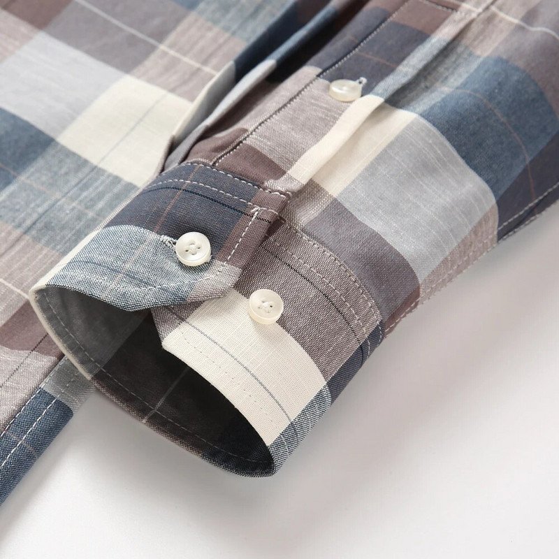 Ανδρικό μακρυμάνικο Oxford καρό ριγέ πουκάμισο casual με μονό τσεπάκι Άνετο τυπικό πουκάμισο με κουμπιά 100% βαμβάκι