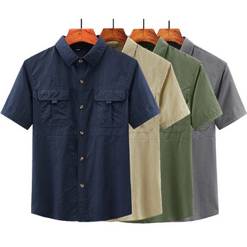 Мъжки ежедневни ризи и блузи Голяма риза за мъже Социална официална риза Горнища с къс ръкав General Cargo Риза Мъжко облекло 4xl