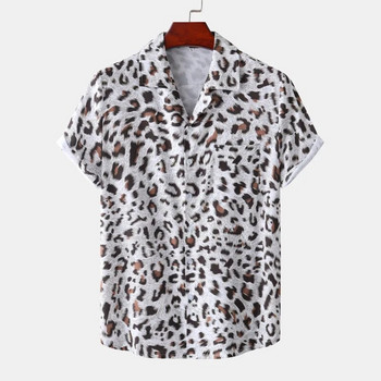 Секси мъжка хавайска риза с леопардов принт 2023, лято, нови къси ръкави, бързосъхнещи плажни ризи, мъжка празнична риза за парти Aloha Rock