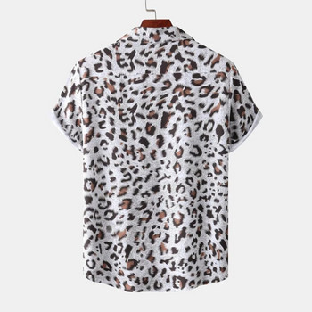 Секси мъжка хавайска риза с леопардов принт 2023, лято, нови къси ръкави, бързосъхнещи плажни ризи, мъжка празнична риза за парти Aloha Rock