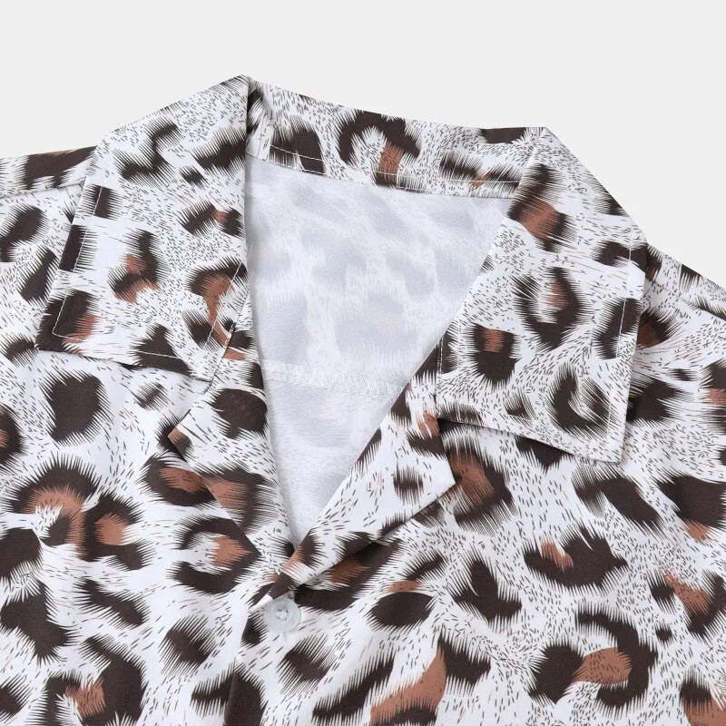 Seksi muška havajska košulja s leopard printom Ljeto 2023, nove kratke rukave, brzosušeće košulje za plažu, muška praznična Aloha Rock Party majica