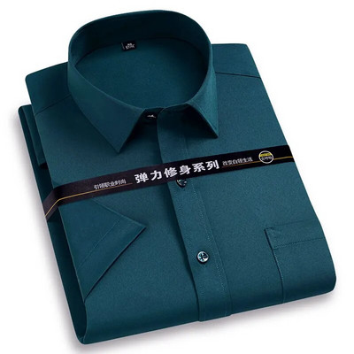 Мъжки ризи с къси ръкави Не желязо Едноцветен Основен бизнес социален Еластична лятна нова мода Удобна официална риза