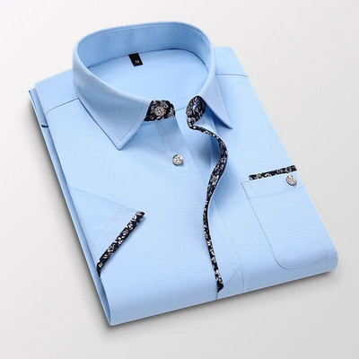 TFETTERS Лятна риза Мъжки рокли Ежедневни мъжки ризи с обърната яка и копчета с къси ръкави, памучен полиестерен джобен дизайн