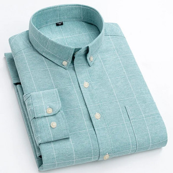 Ανδρικό πουκάμισο με κουμπιά και άνετα μακρυμάνικα πουκάμισα Oxford υψηλής ποιότητας με μονό μπαλώματα έξυπνα πουκάμισα εύκολης φροντίδας