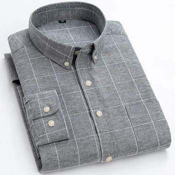 Мъжка ежедневна риза с копчета Удобни оксфордски ризи с дълъг ръкав Висококачествени джобове с един кръпка Лесни за поддръжка умни ризи
