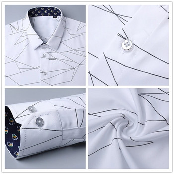 TFETTERS Луксозна марка Мъжки ризи Мъжка риза с дълъг ръкав Геометричен принт Парти риза Красива модна блуза за мъж