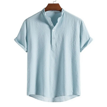 Летни раирани ризи Мъжки хавайски ризи Раирано графично облекло Горнища с къс ръкав Streetwear Oversized за мъже Henleys 2023