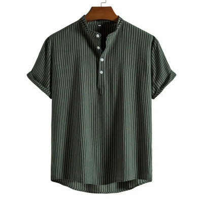 Летни раирани ризи Мъжки хавайски ризи Раирано графично облекло Горнища с къс ръкав Streetwear Oversized за мъже Henleys 2023