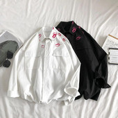 Atloks ar garām piedurknēm Atloks kabatas ar vienrindu kreklu mētelis vīriešu pavasara skūpsts ar apdruku vaļīgs jakas krekls