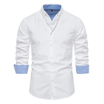 Нова есенна памучна мъжка оксфордска риза с дълги ръкави с отложна яка и копчета Социални бизнес ежедневни ризи за мъже Дизайнерски дрехи