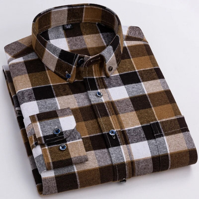 Muške modne brušene flanelske karirane prugaste košulje s jednim džepom, udobna 100% pamučna standardna košulja dugih rukava