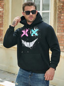 XO Kurb, kuid õnnelik näo trükkimine Meeste Pullover Tasku Moodne kapuuts Hip Hop Sügisriided Meeste Fliisist kapuuts