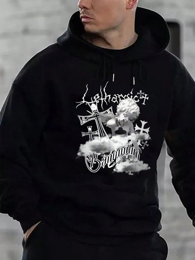 Isiksus Naljakas Lightning Angel Printing Meeste topid Täielikult sobivad uued kapuutsid Hip-hop vabaaja tänavarõivad sügistalv meeste kapuuts