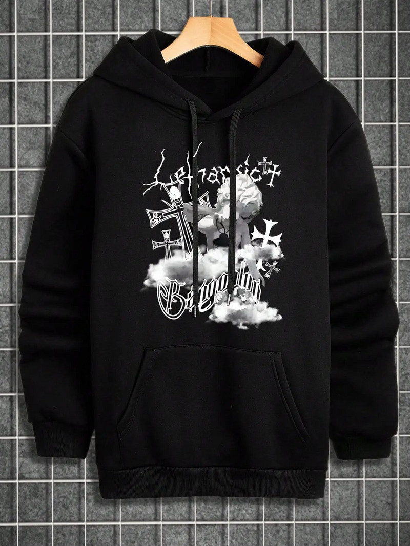 Isiksus Naljakas Lightning Angel Printing Meeste topid Täielikult sobivad uued kapuutsid Hip-hop vabaaja tänavarõivad sügistalv meeste kapuuts