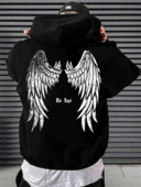 Angel`s Wings Printing meeste kapuutsiga O-kaelusega kõik sobivad lahtine dressipluus Moodne fliis Basic igapäevane mugav kapuuts Sügisriided