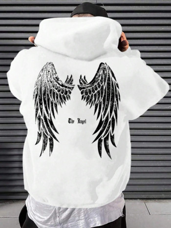 Angel\'s Wings Printing Ανδρικά Hoody O-Neck All Match Loose φούτερ Fashion Fleece Basic καθημερινά άνετα φθινοπωρινά ρούχα με κουκούλα