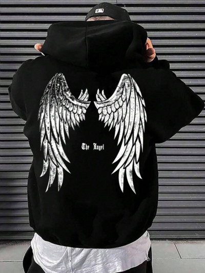 Angel`s Wings Printing meeste kapuutsiga O-kaelusega kõik sobivad lahtine dressipluus Moodne fliis Basic igapäevane mugav kapuuts Sügisriided