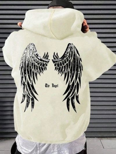 Angel`s Wings Printing meeste kapuutsiga O-kaelusega kõik sobivad lahtine dressipluus Moodne fliis Basic igapäevane mugav kapuuts Sügisriided