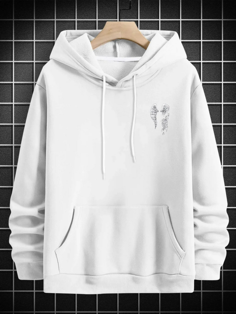 Street Trend Wings Printing Hoodie για άντρες Πουλόβερ με κορδόνια τσέπης Loose fleece Ζεστά φούτερ Φθινοπωρινά άνετα ρούχα