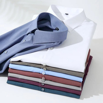 2023 г. Професионална микрофибърна ежедневна чиста цветна риза с дълъг ръкав за мъже Бяла риза Slim Fit Shirt Мъжко облекло Тенденция