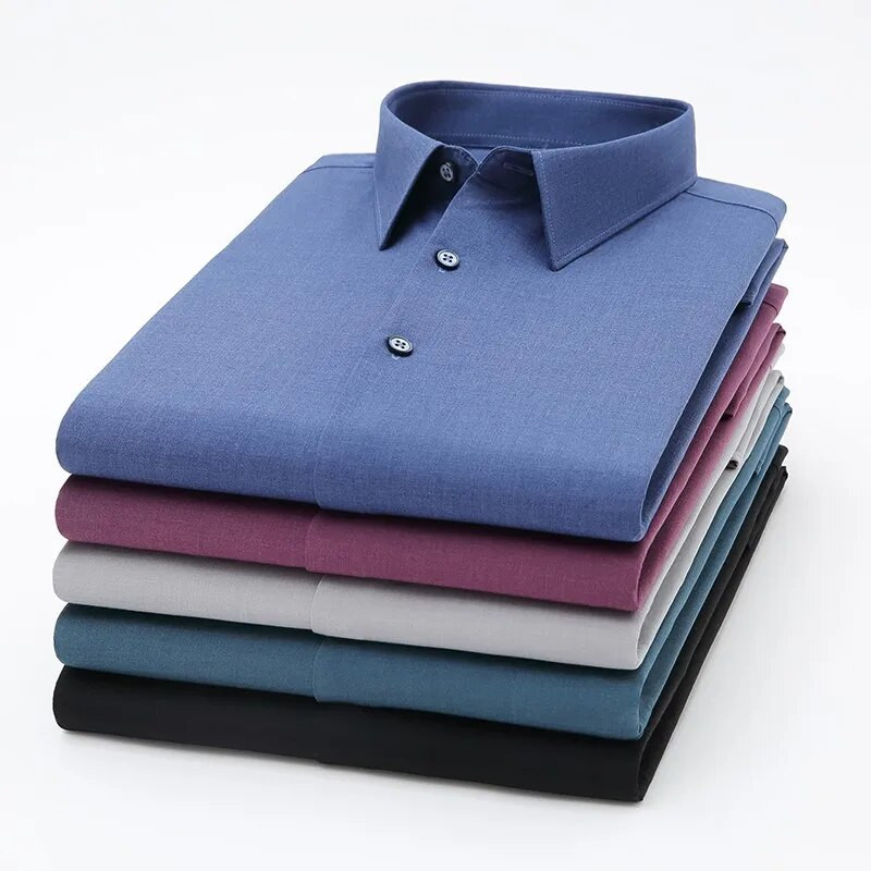 2023 Μη σιδερένιο επαγγελματικό πουκάμισο μικροϊνών casual καθαρό χρώμα μακρυμάνικο ανδρικό πουκάμισο Λευκό πουκάμισο Slim Fit Shirt Ανδρικά ρούχα Τάση