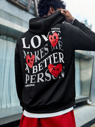 Love Makes Me A Better Person Word Heart Funny Pattern Men Hoodies Oversize Casual Hoody Fashion Warm Tops Autumn New Streetwear