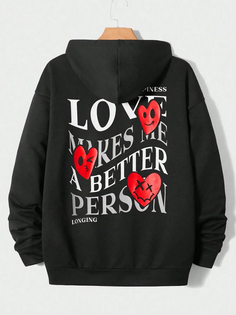 Η αγάπη με κάνει καλύτερο άνθρωπο Λέξη καρδιά Αστείο μοτίβο ανδρικές κουκούλες Oversize Casual με κουκούλα ζεστά μπλουζάκια φθινόπωρο Νέα streetwear