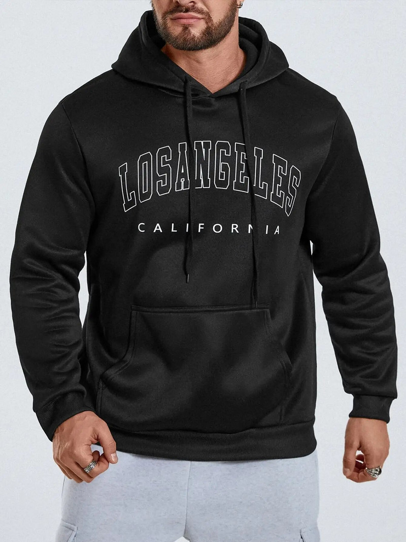 Λος Άντζελες Καλιφόρνια Καλιφόρνια Art Word Ανδρικά ρούχα με μοντέρνα κουκούλα τσέπης Φθινοπωρινά χειμωνιάτικα ρούχα Άνετα Νέο ανδρικό πουλόβερ με κουκούλα