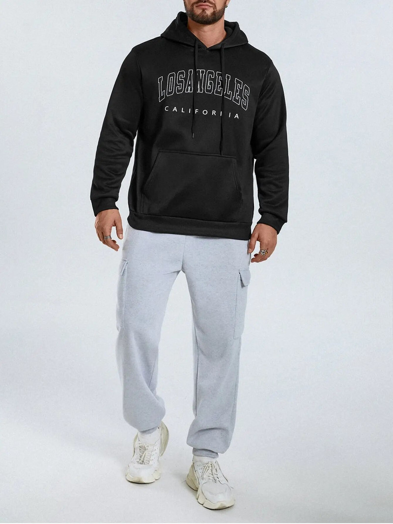 Λος Άντζελες Καλιφόρνια Καλιφόρνια Art Word Ανδρικά ρούχα με μοντέρνα κουκούλα τσέπης Φθινοπωρινά χειμωνιάτικα ρούχα Άνετα Νέο ανδρικό πουλόβερ με κουκούλα